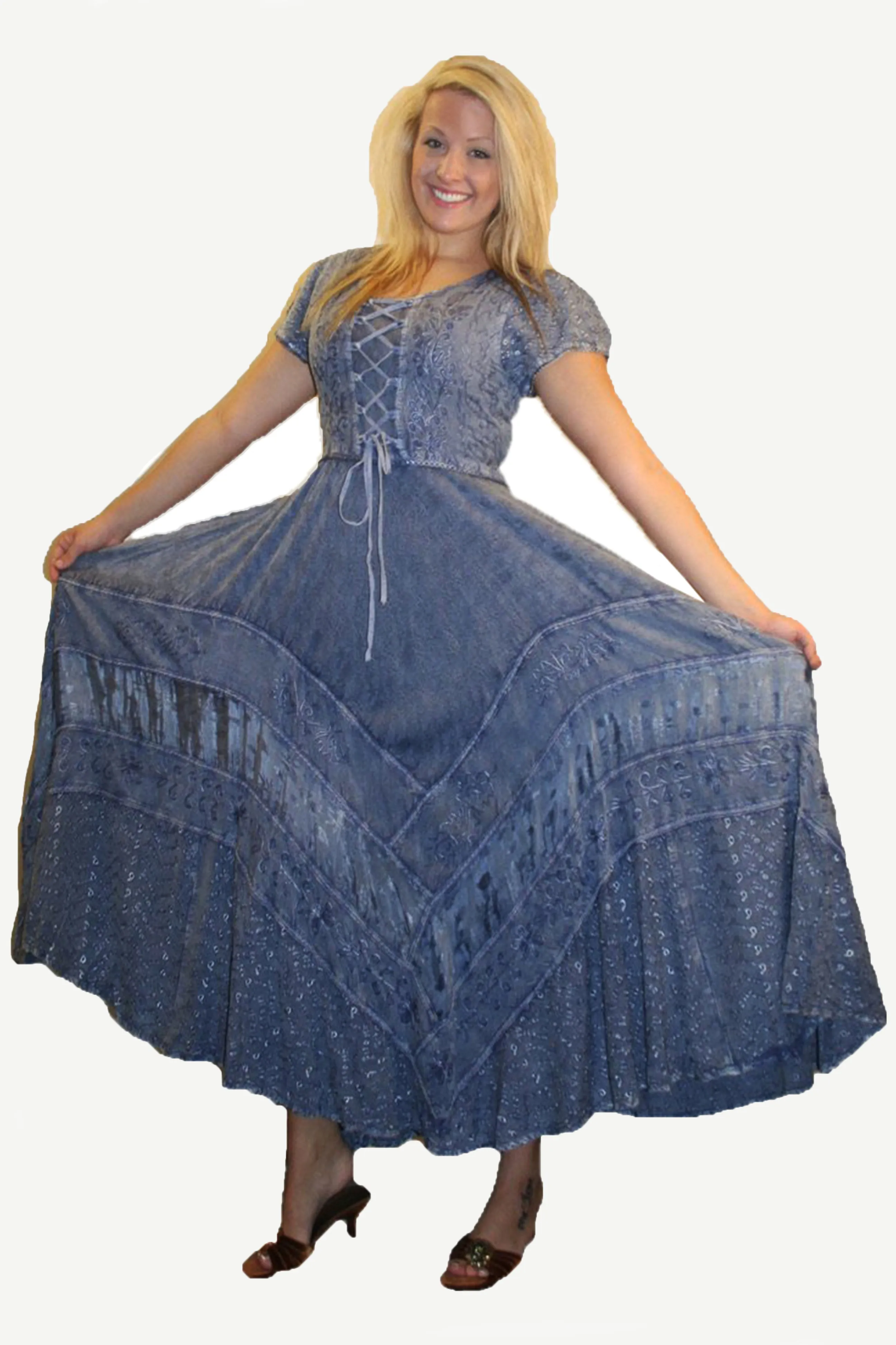 1001 DR Embroidered Dazzling Flare Gothic Corset Mid Calf Dress