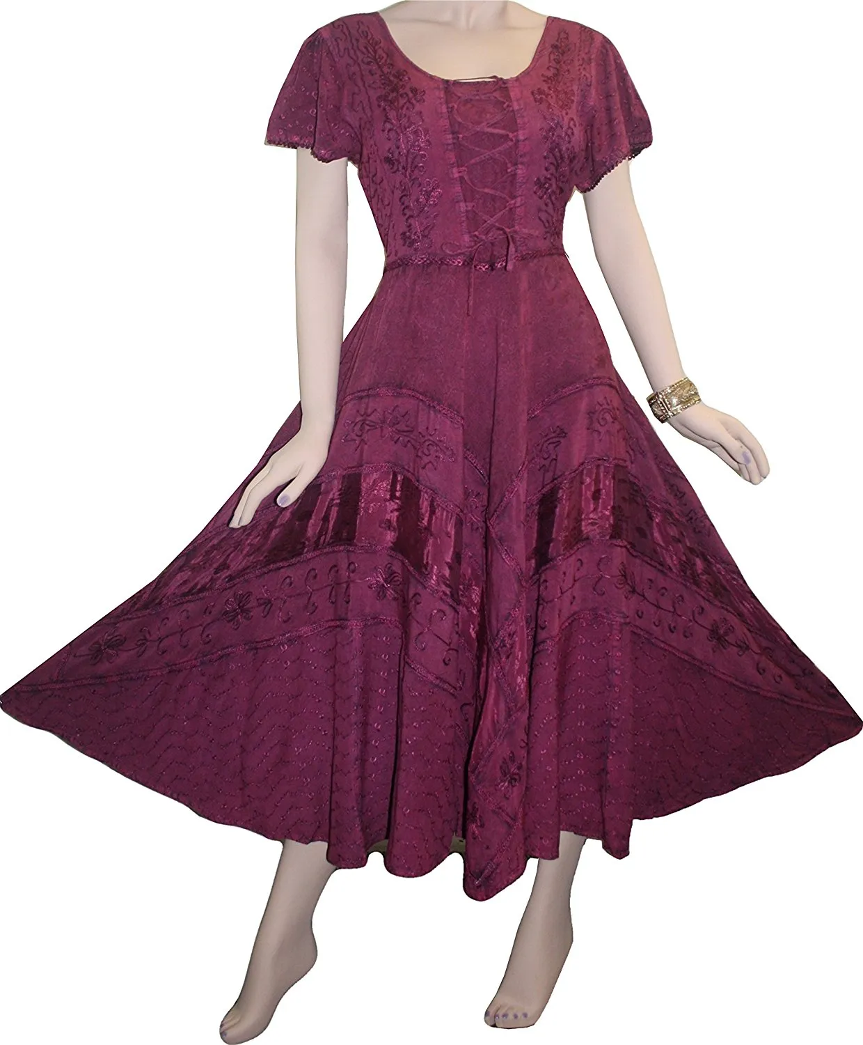 1001 DR Embroidered Dazzling Flare Gothic Corset Mid Calf Dress