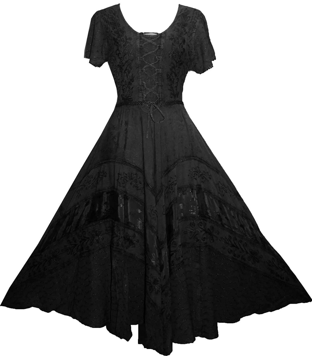1001 DR Embroidered Dazzling Flare Gothic Corset Mid Calf Dress