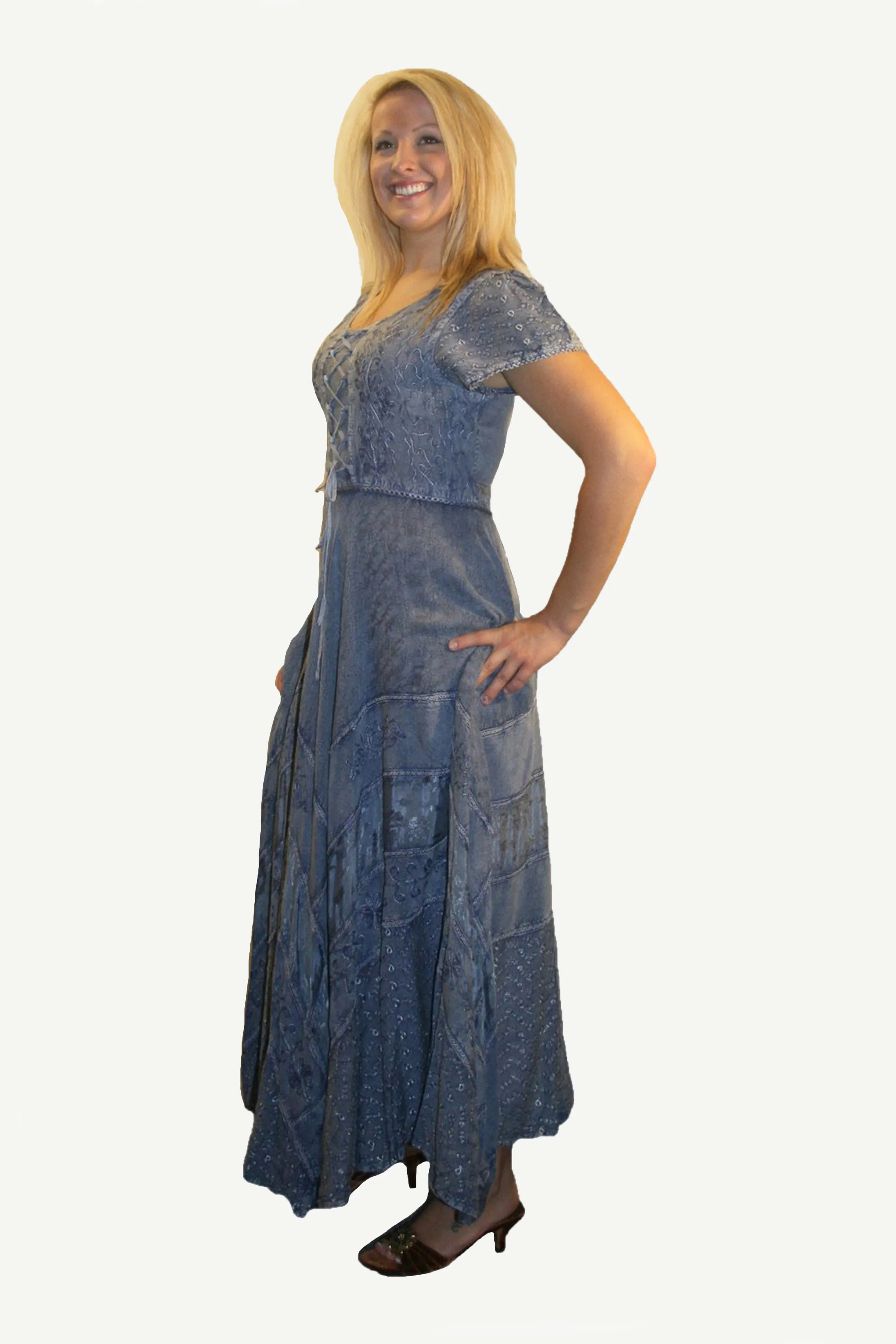1001 DR Embroidered Dazzling Flare Gothic Corset Mid Calf Dress