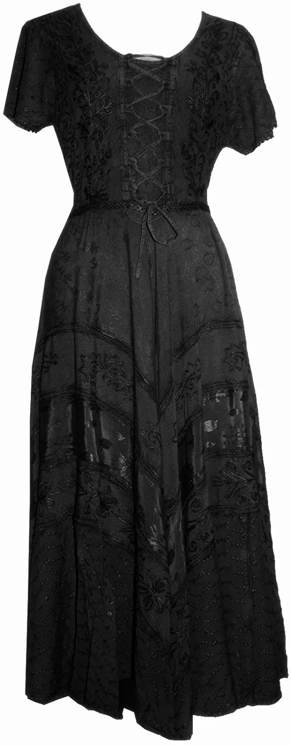 1001 DR Embroidered Dazzling Flare Gothic Corset Mid Calf Dress