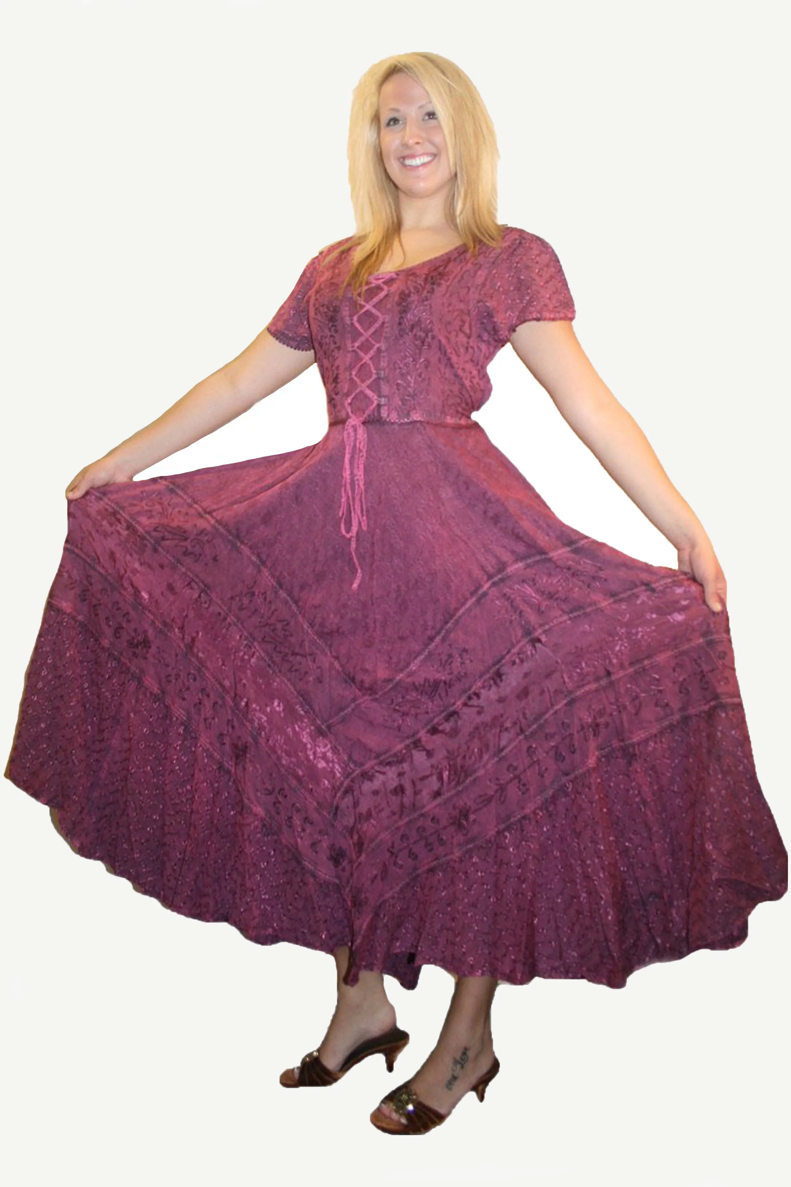 1001 DR Embroidered Dazzling Flare Gothic Corset Mid Calf Dress