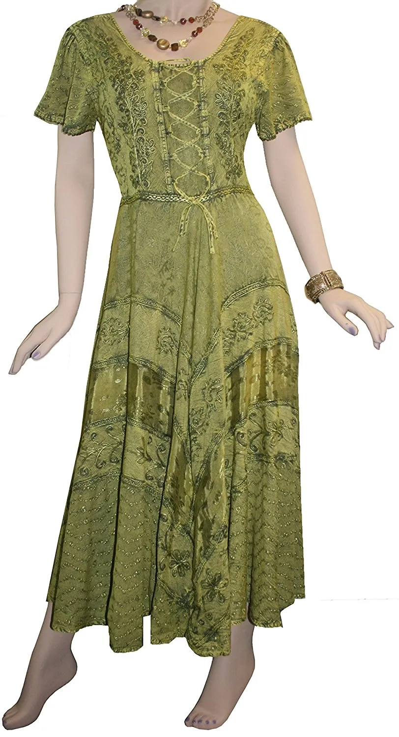 1001 DR Embroidered Dazzling Flare Gothic Corset Mid Calf Dress