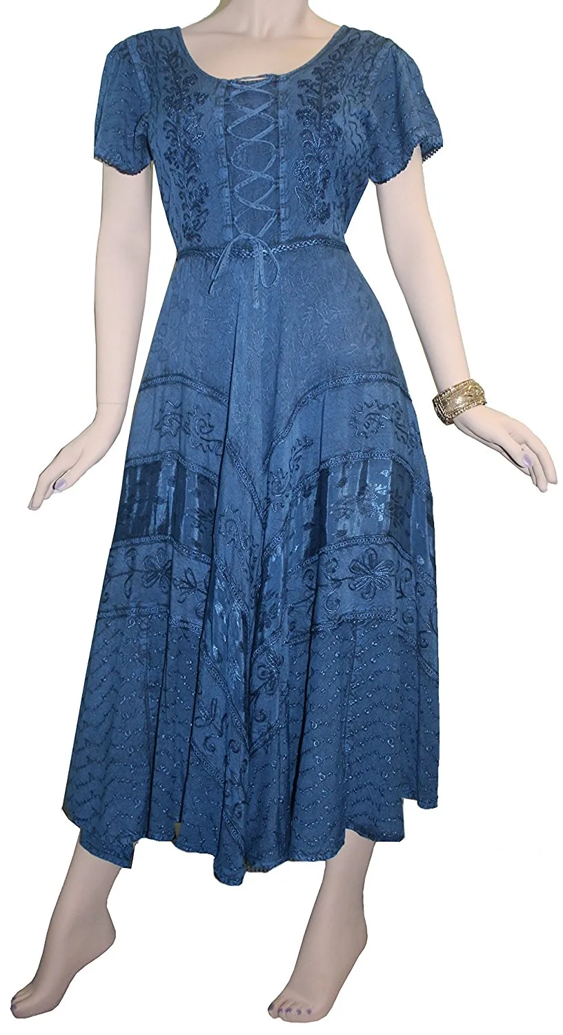 1001 DR Embroidered Dazzling Flare Gothic Corset Mid Calf Dress