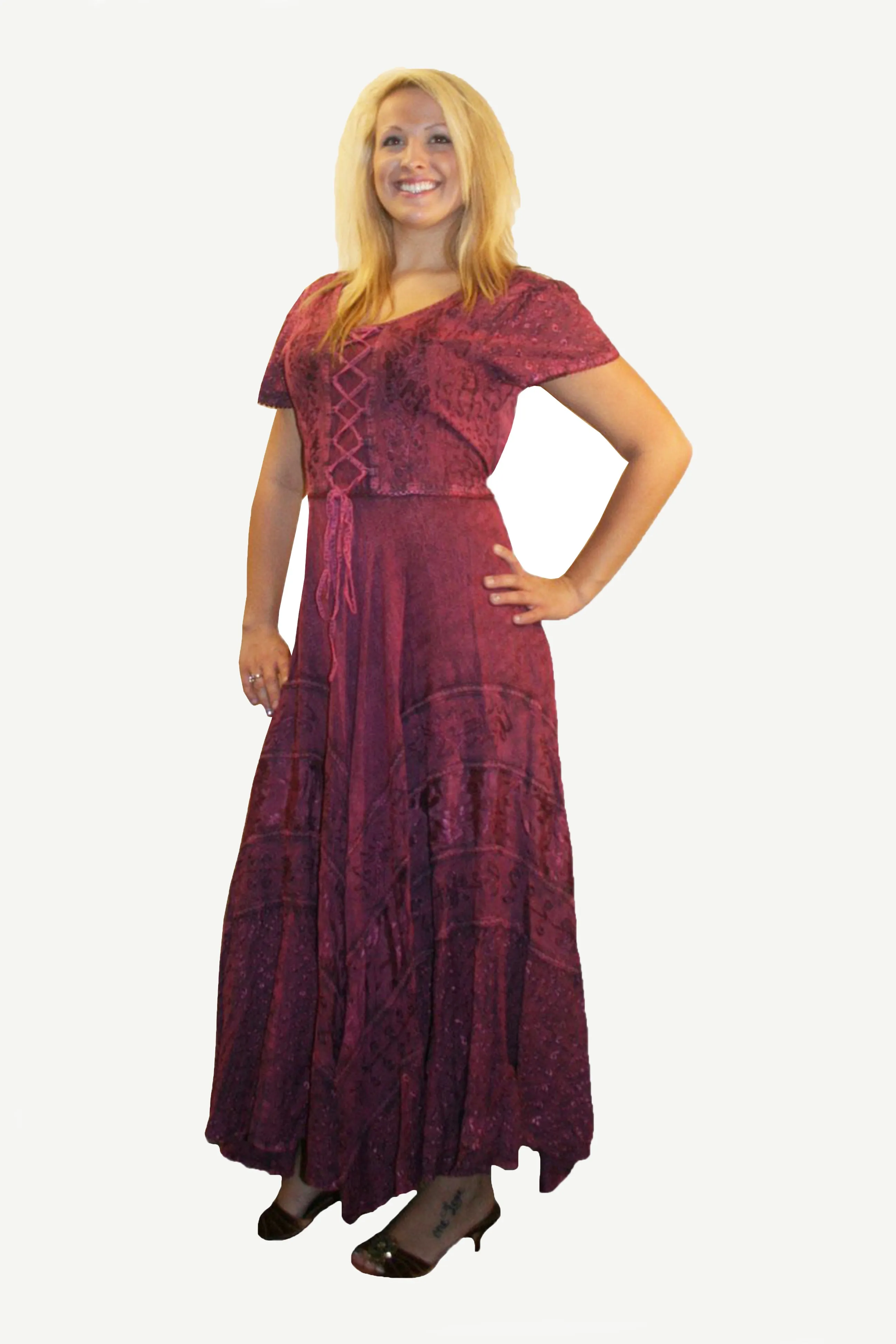 1001 DR Embroidered Dazzling Flare Gothic Corset Mid Calf Dress