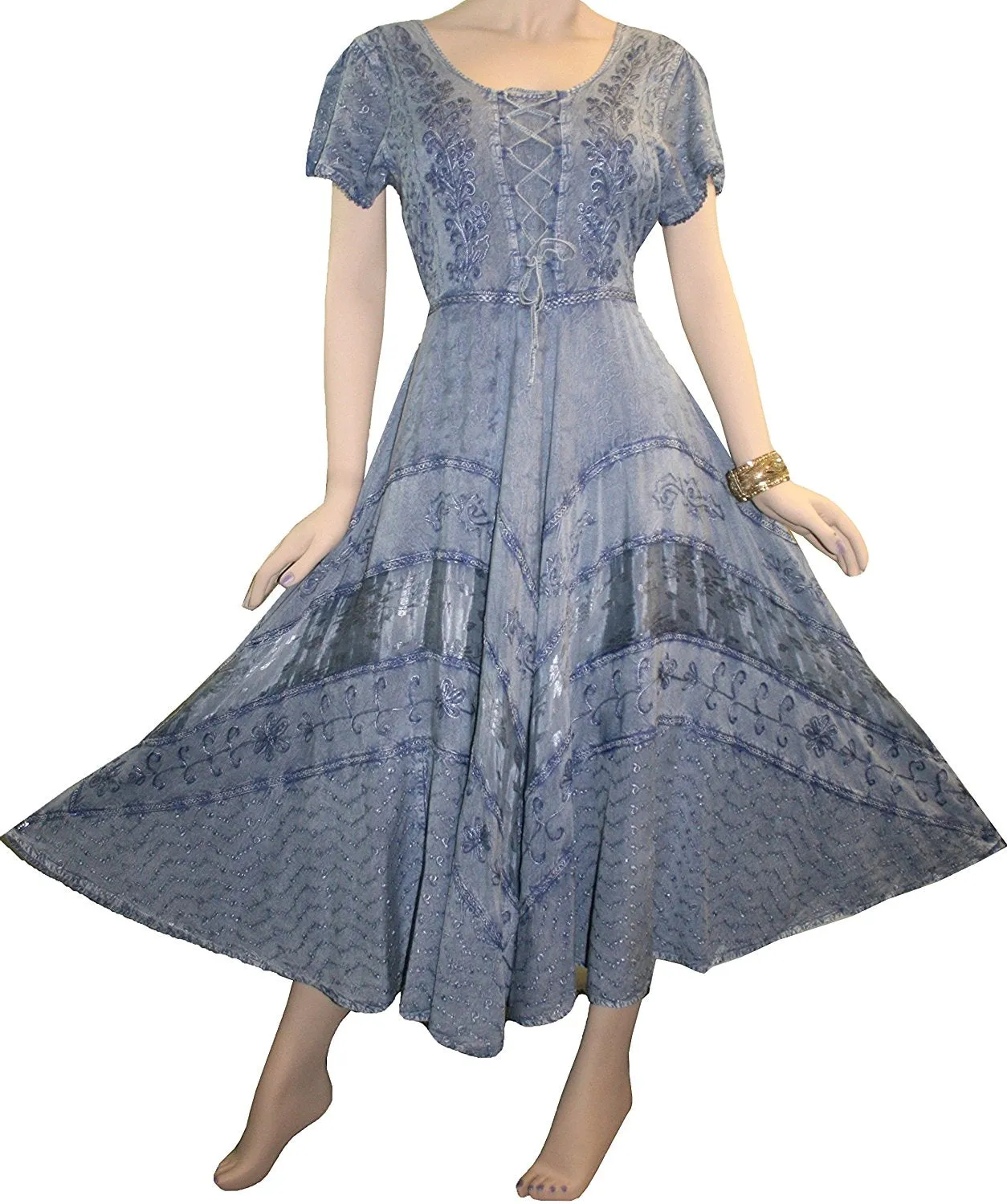 1001 DR Embroidered Dazzling Flare Gothic Corset Mid Calf Dress