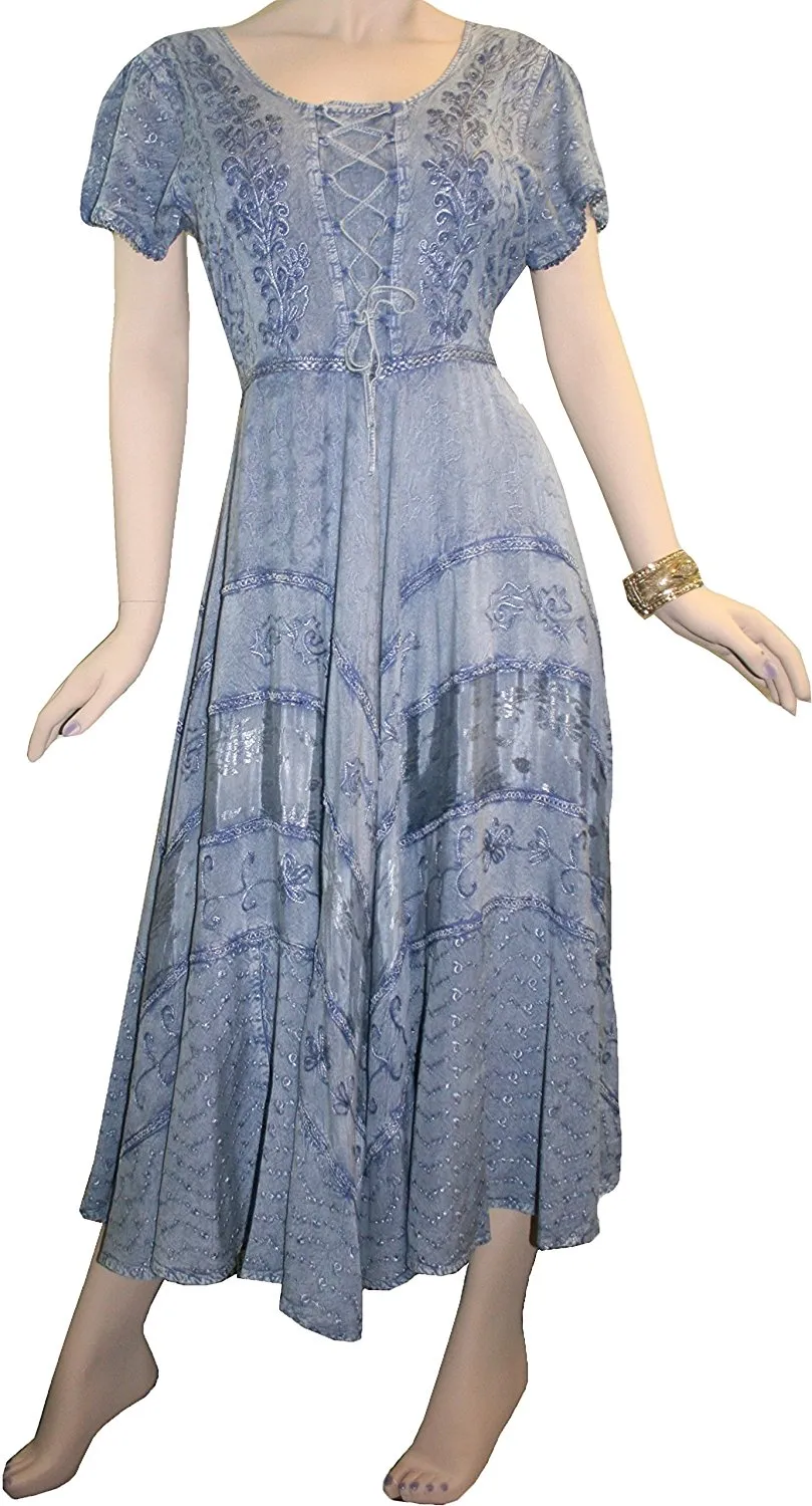 1001 DR Embroidered Dazzling Flare Gothic Corset Mid Calf Dress