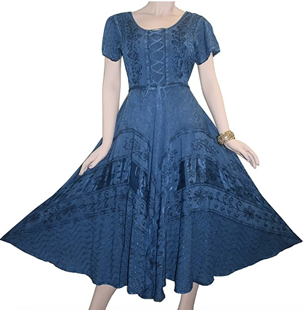 1001 DR Embroidered Dazzling Flare Gothic Corset Mid Calf Dress