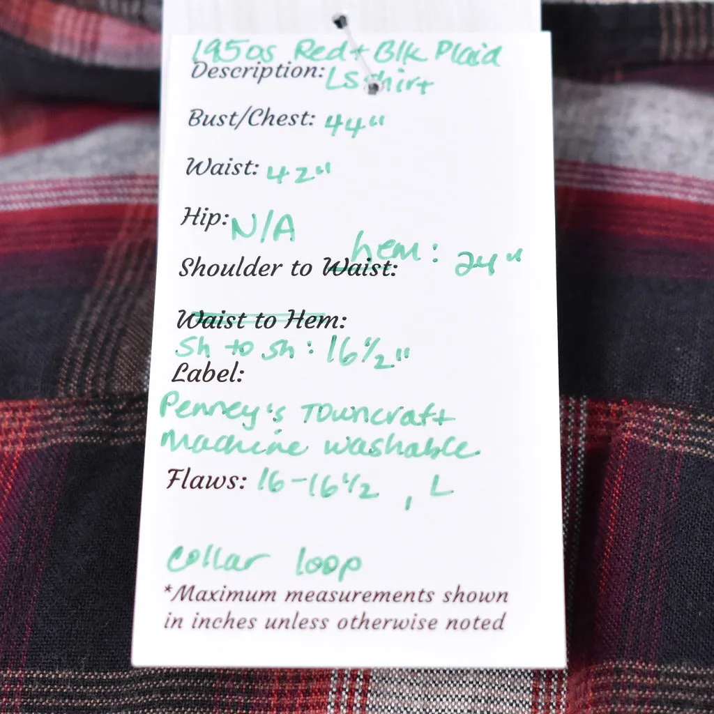 1950s Red & Blk Plaid LS Shirt