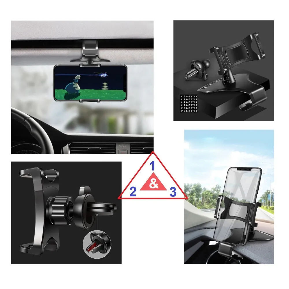 3 in 1 Car GPS Smartphone Holder: Dashboard / Visor Clamp   AC Grid Clip for Switel Snow S4011D - Black