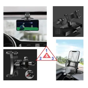 3 in 1 Car GPS Smartphone Holder: Dashboard / Visor Clamp   AC Grid Clip for Switel Snow S4011D - Black