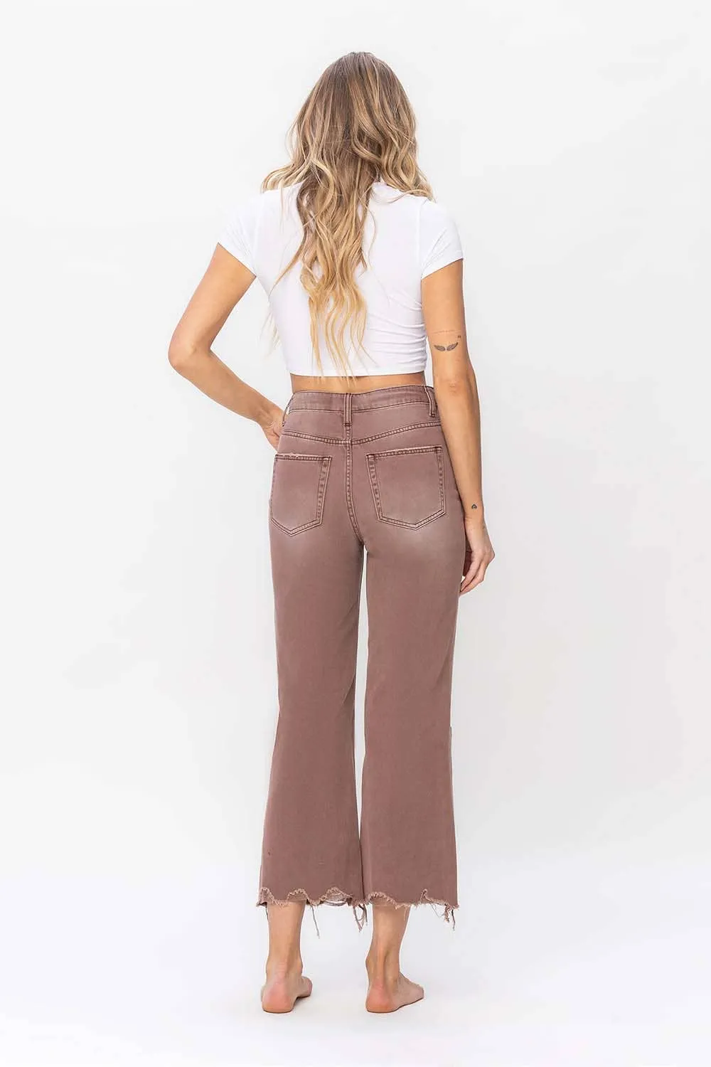 90'S VINTAGE SUPER HIGH RISE CROP FLARE JEANS V2736AZ: AZTEC / 25
