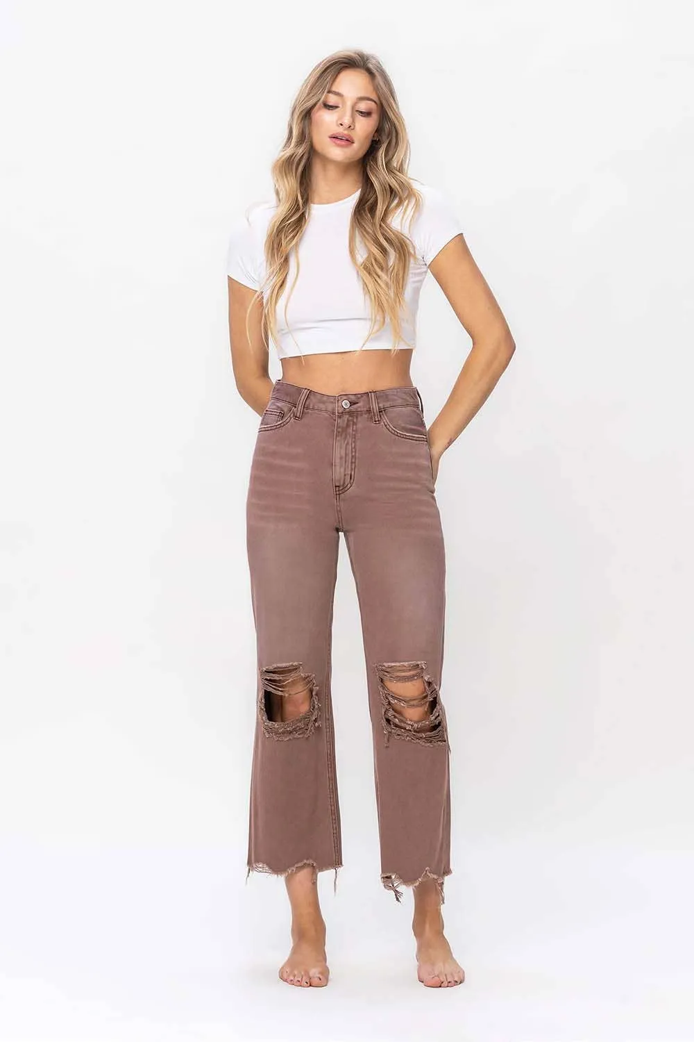 90'S VINTAGE SUPER HIGH RISE CROP FLARE JEANS V2736AZ: AZTEC / 25