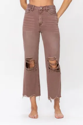 90'S VINTAGE SUPER HIGH RISE CROP FLARE JEANS V2736AZ: AZTEC / 25