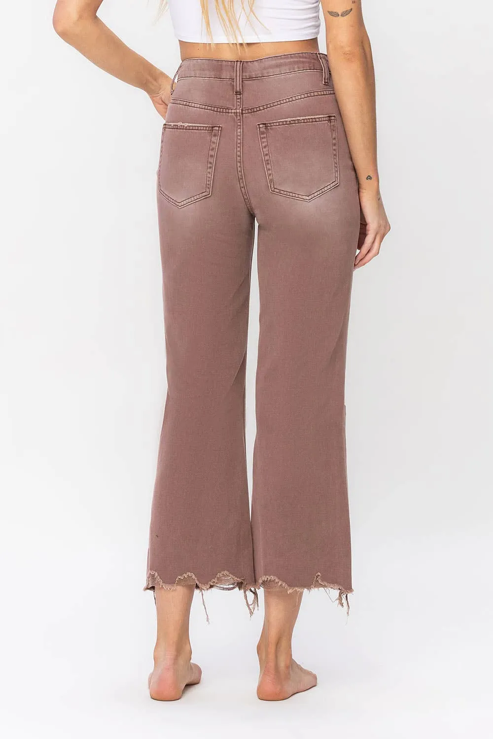 90'S VINTAGE SUPER HIGH RISE CROP FLARE JEANS V2736AZ: AZTEC / 25