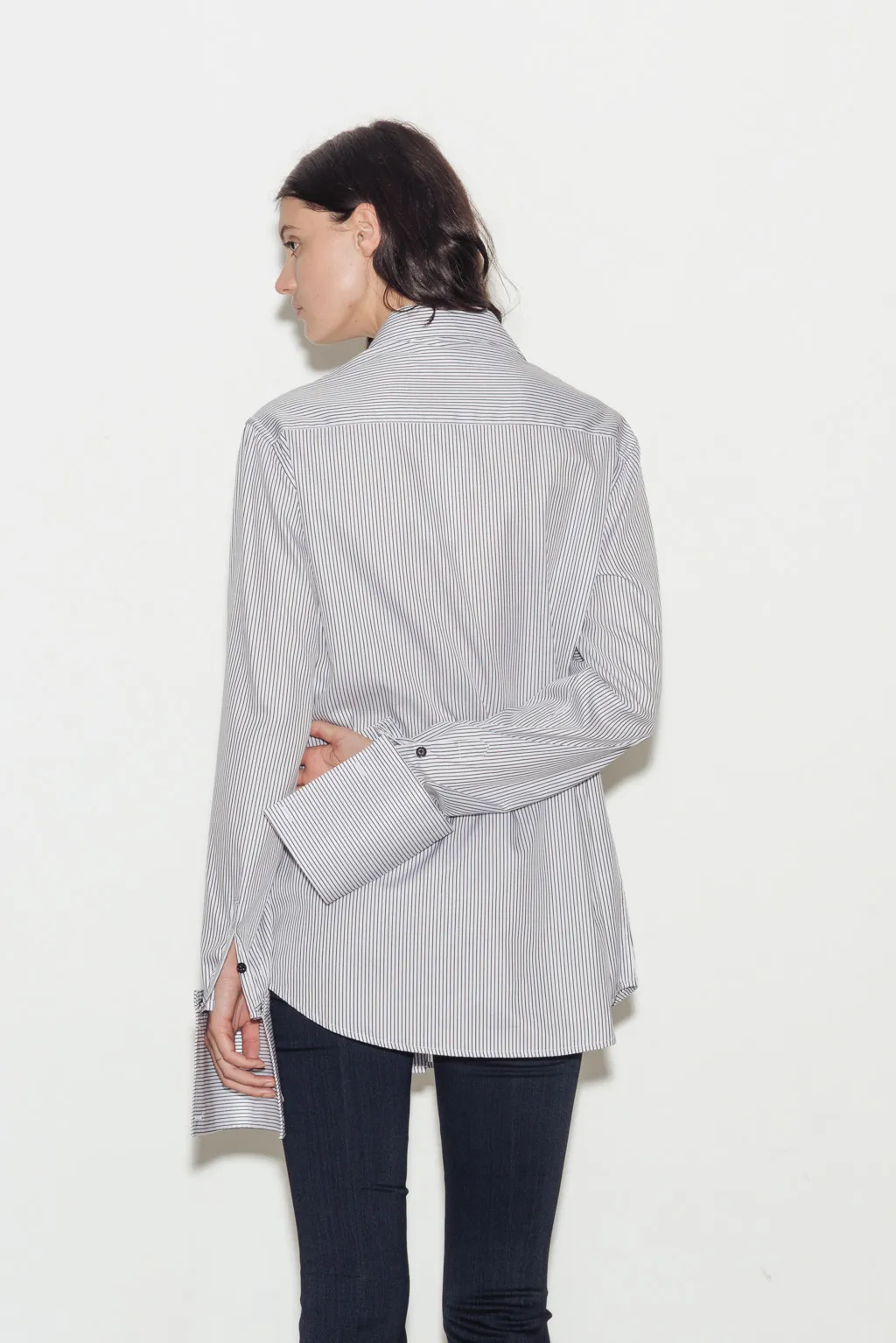 Accent Cotton Twill Stripe Shirt with Detachable Cuffs