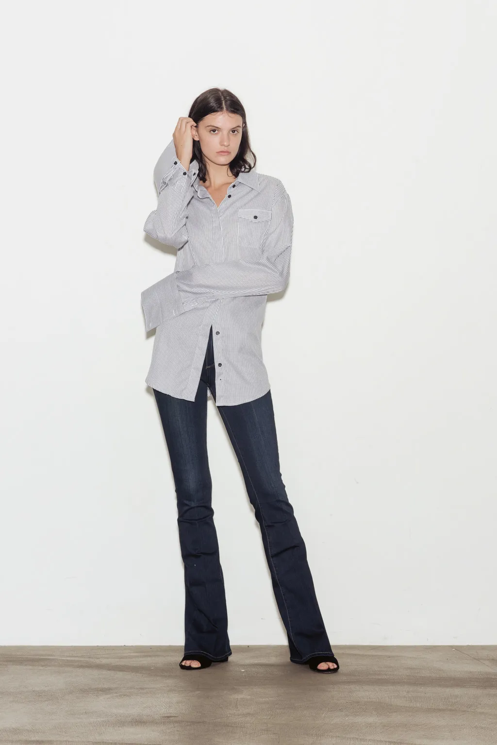 Accent Cotton Twill Stripe Shirt with Detachable Cuffs