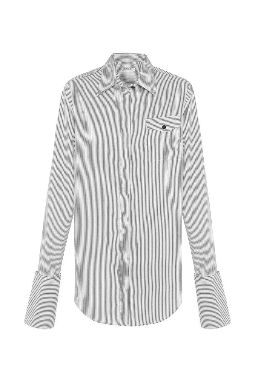 Accent Cotton Twill Stripe Shirt with Detachable Cuffs