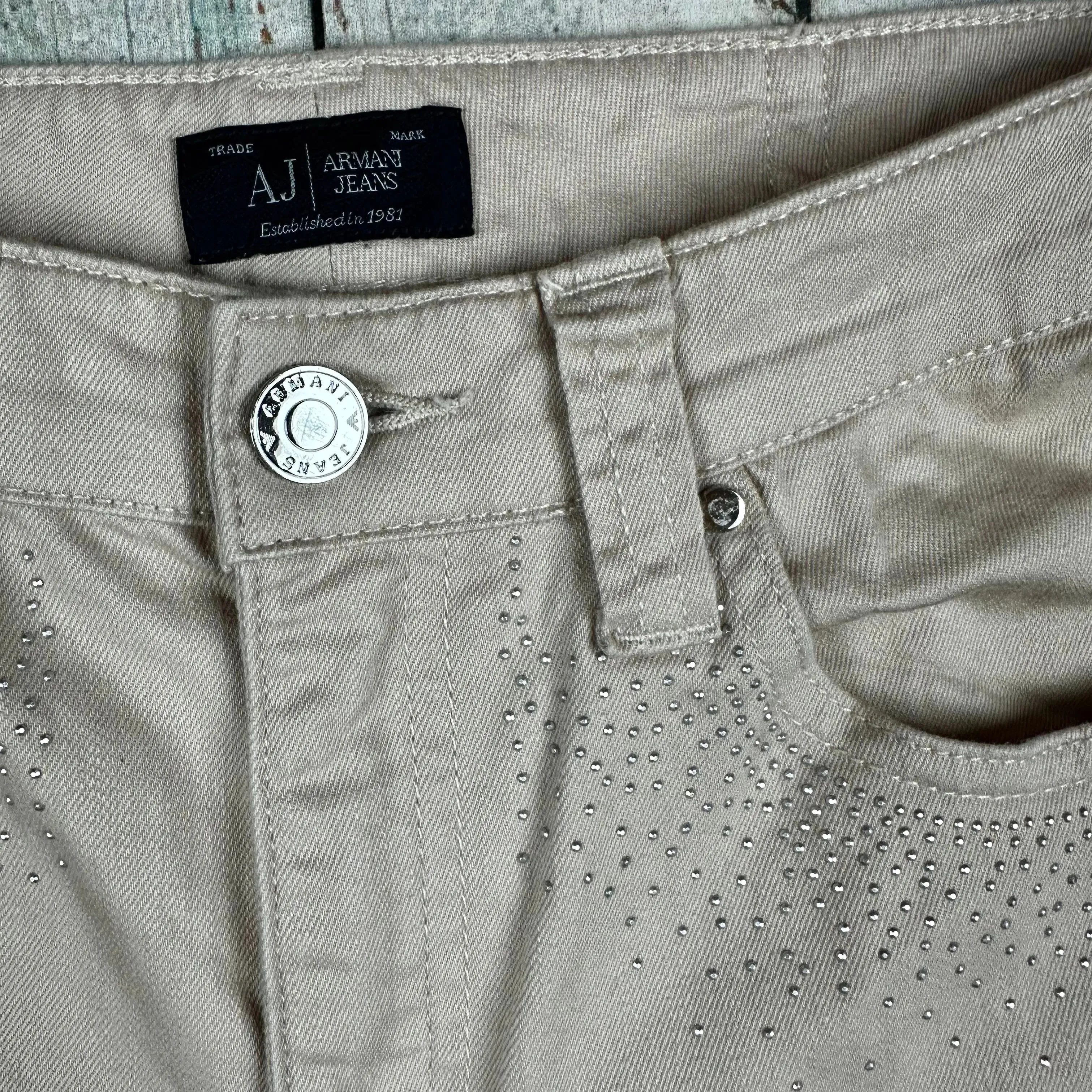 Armani Jeans Slim Straight Beige Rhinestone Jeans -Size 27