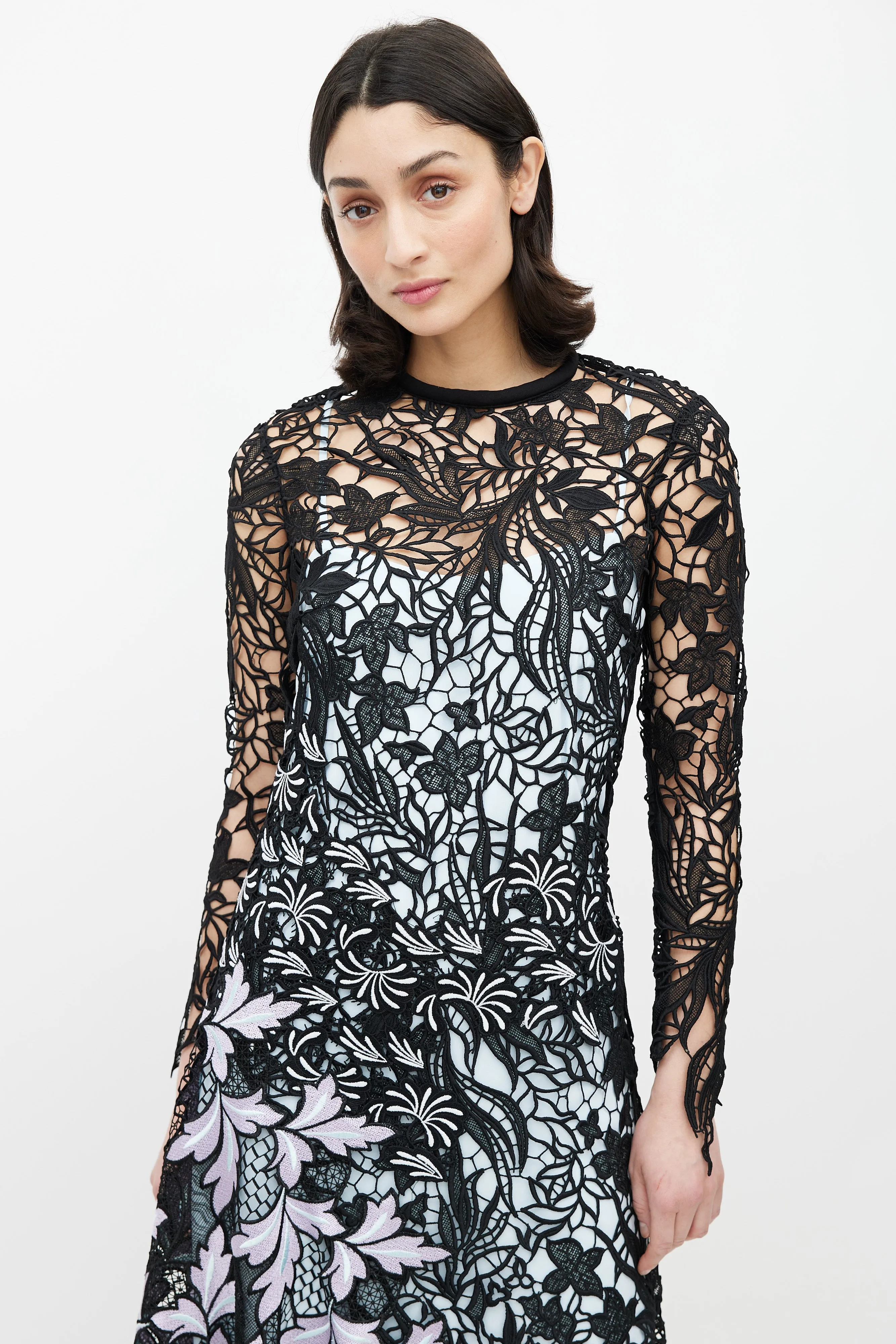 Black & Blue Lace Asymmetric Dress