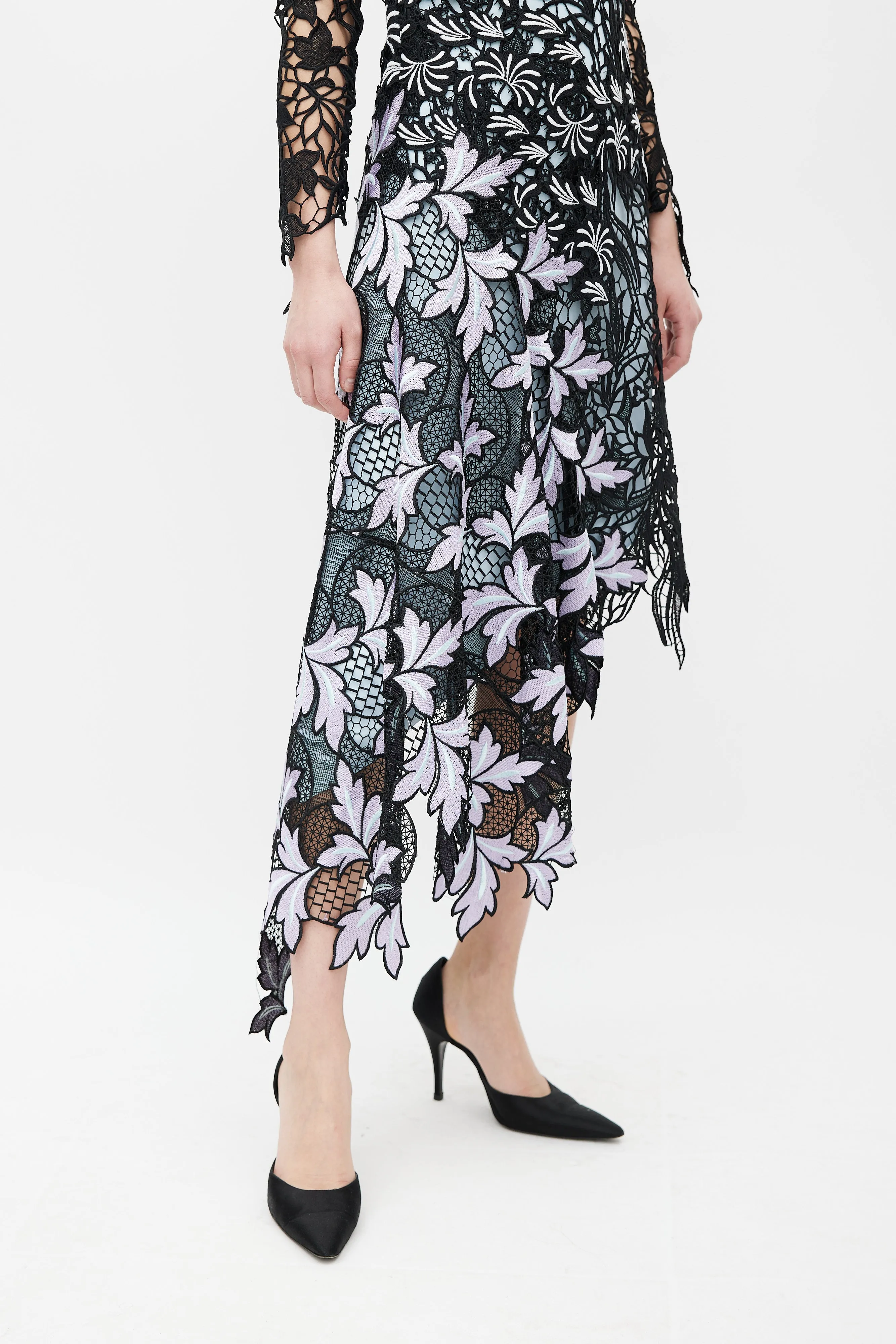 Black & Blue Lace Asymmetric Dress