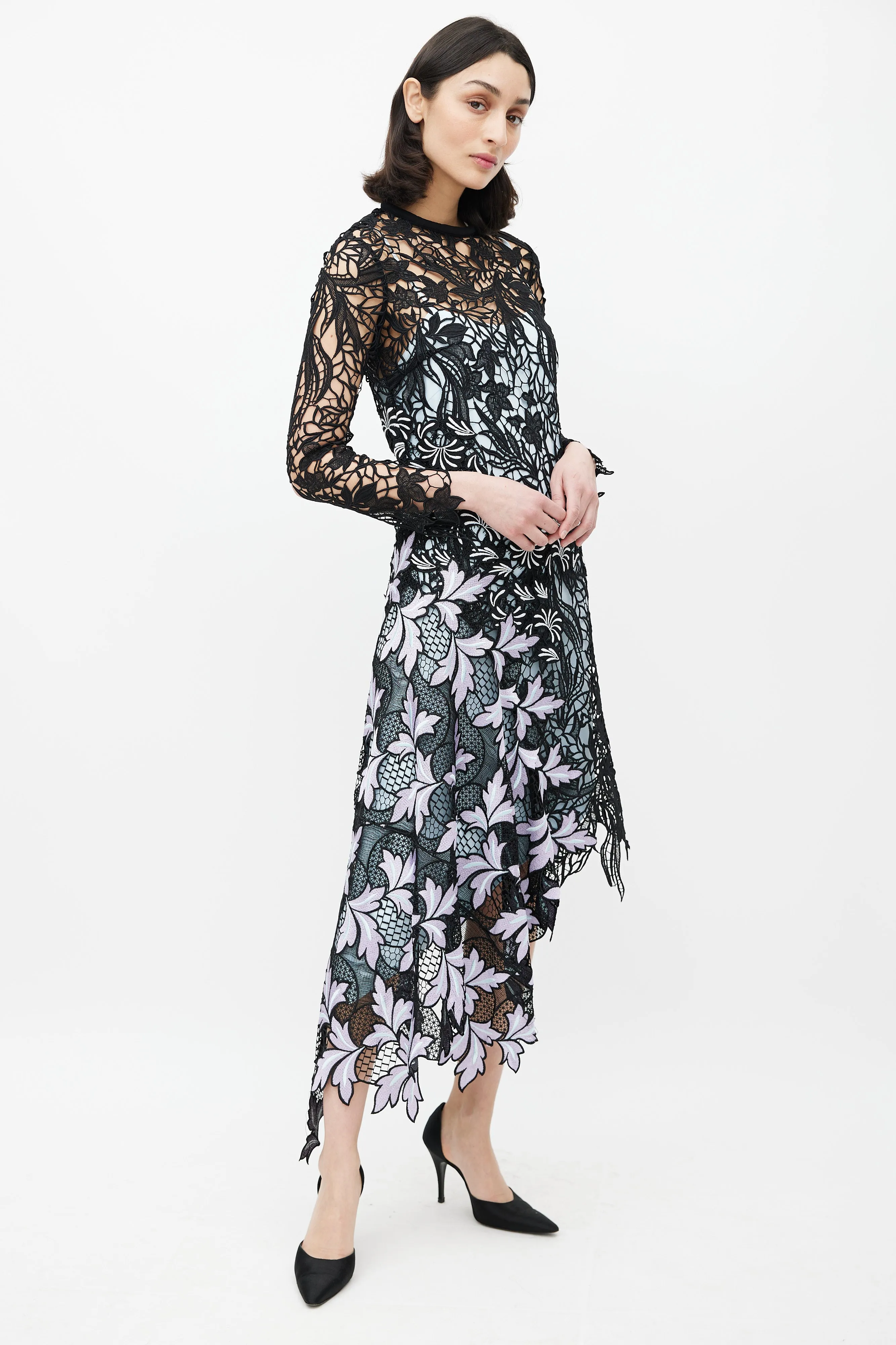 Black & Blue Lace Asymmetric Dress