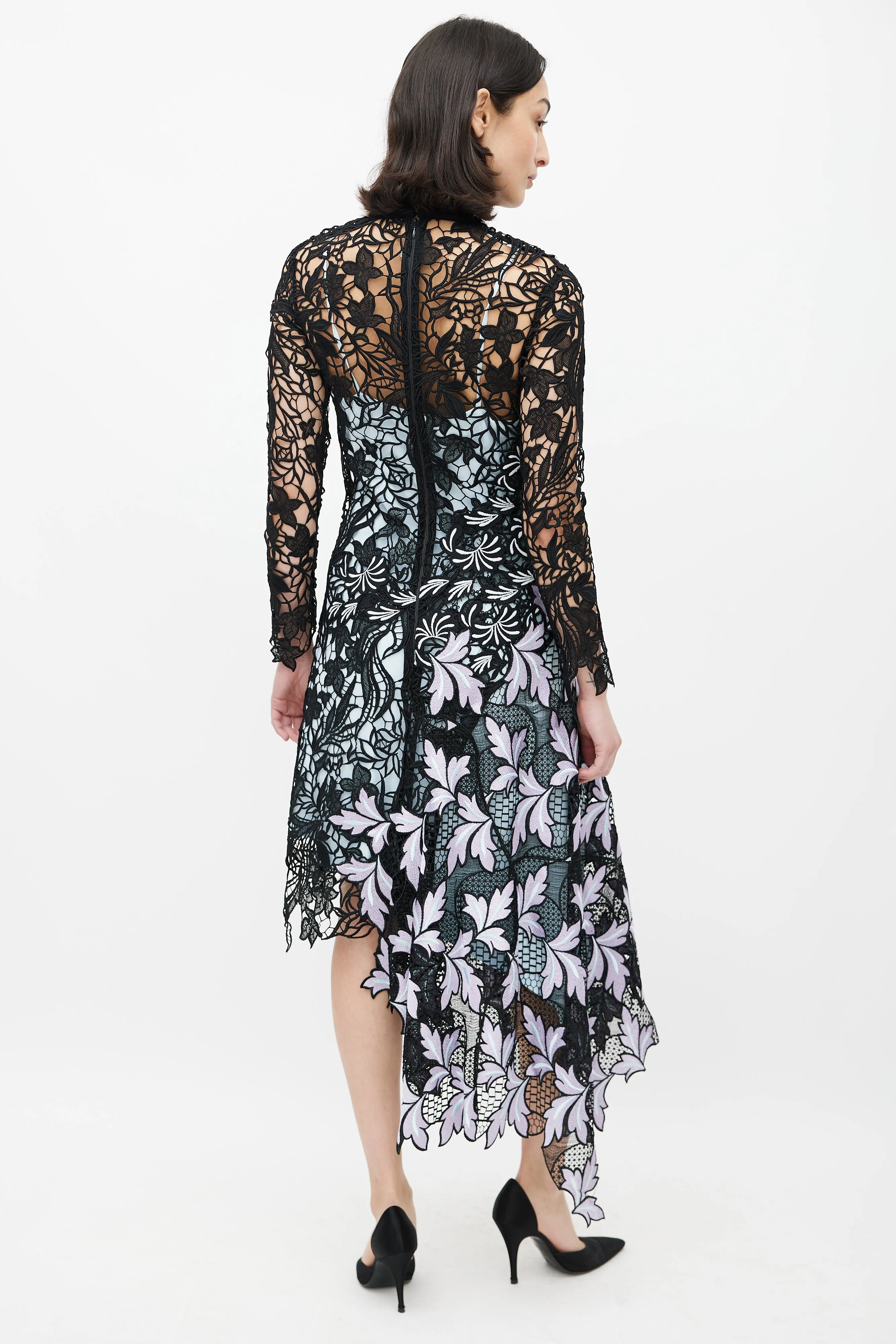 Black & Blue Lace Asymmetric Dress