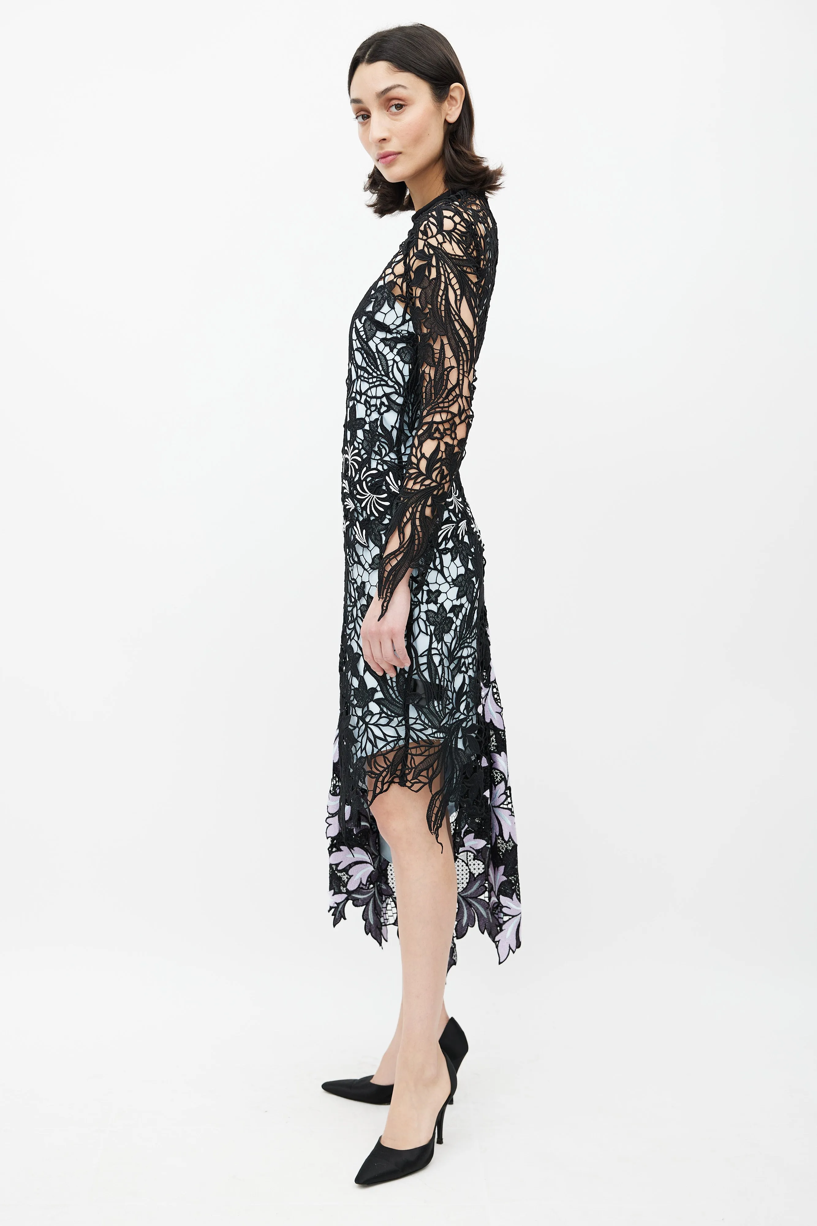 Black & Blue Lace Asymmetric Dress