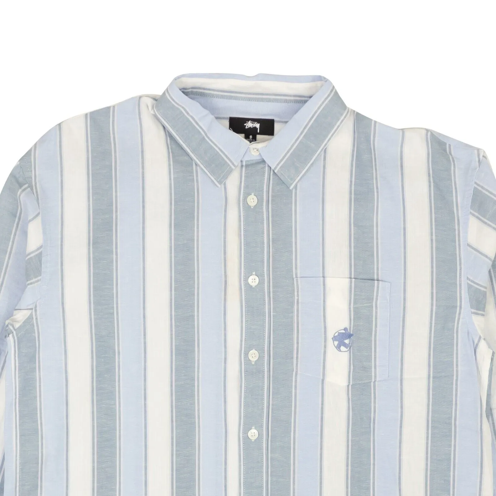 Blue Cotton Wide Stripe Button Down Shirt