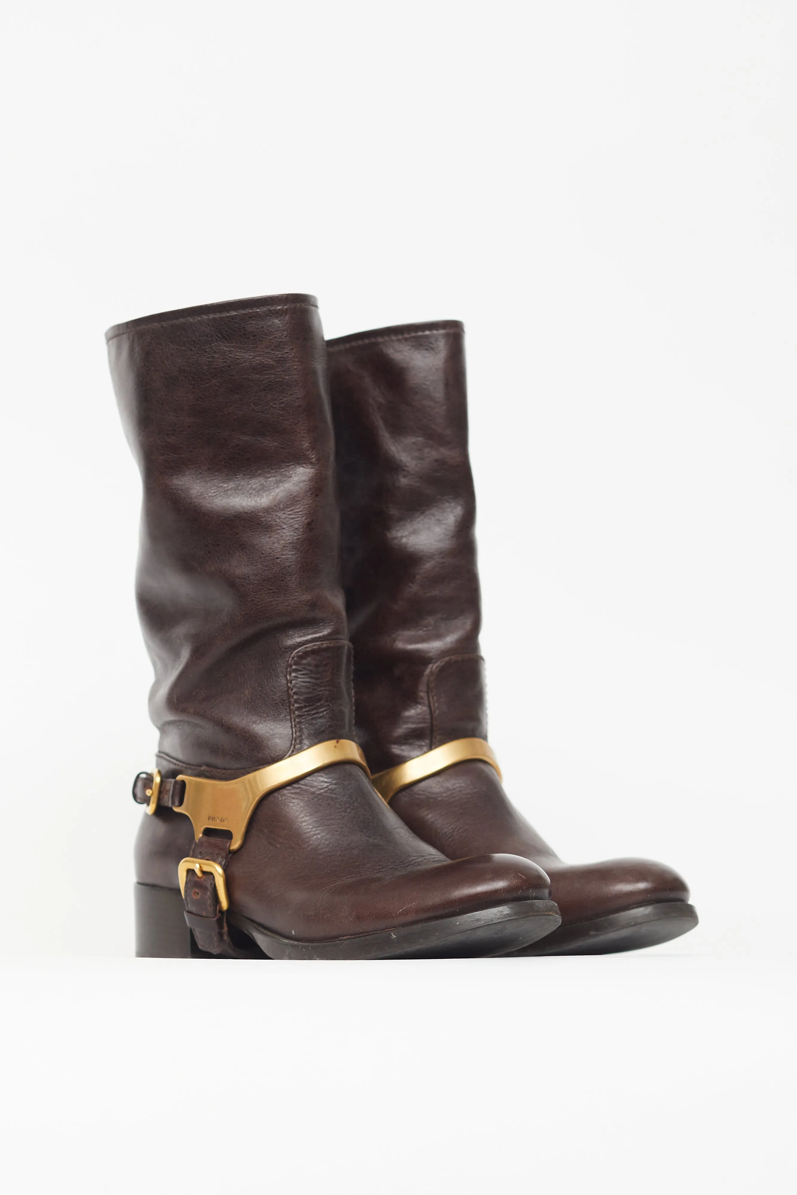 Brown & Gold Leather Harness Boot