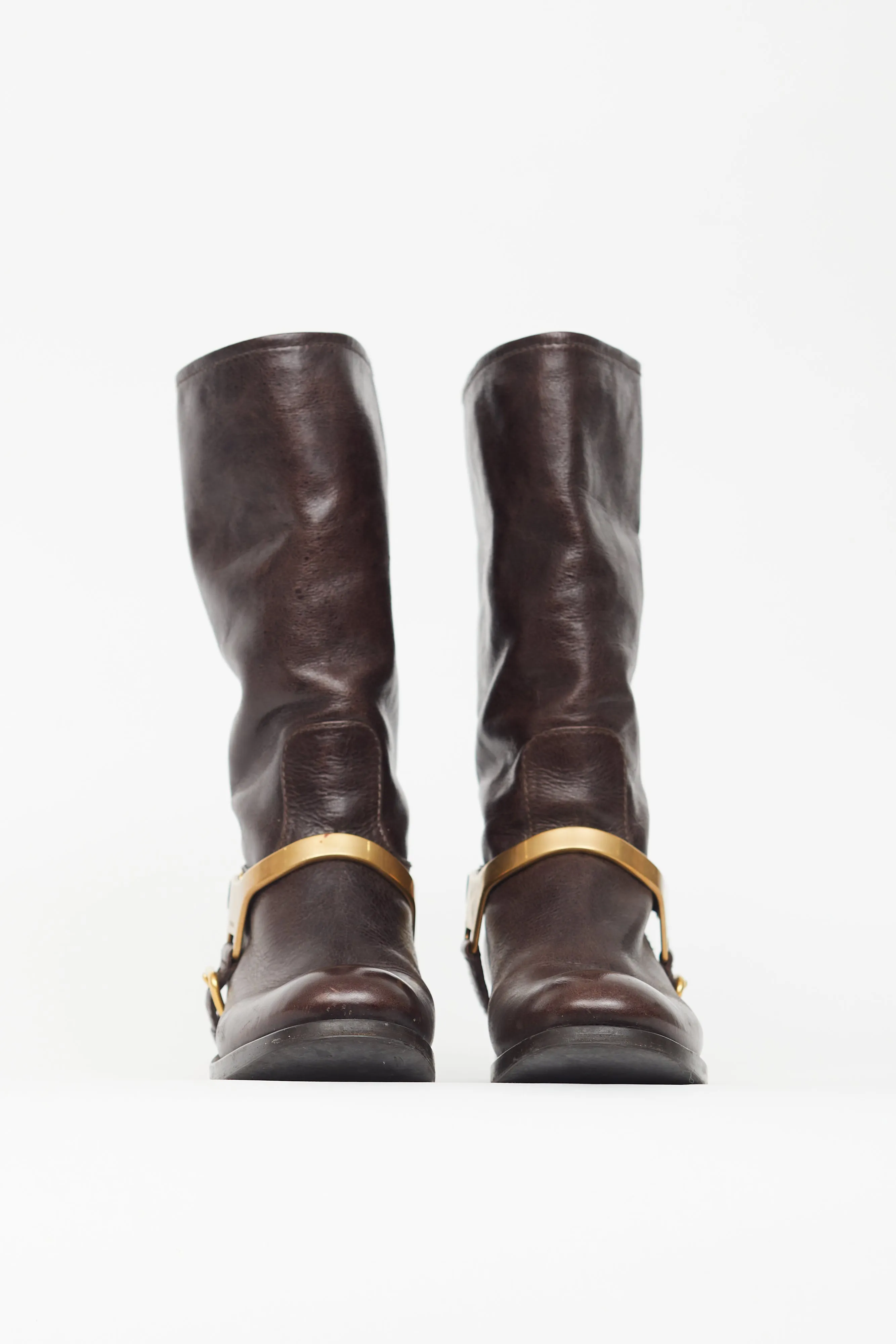 Brown & Gold Leather Harness Boot