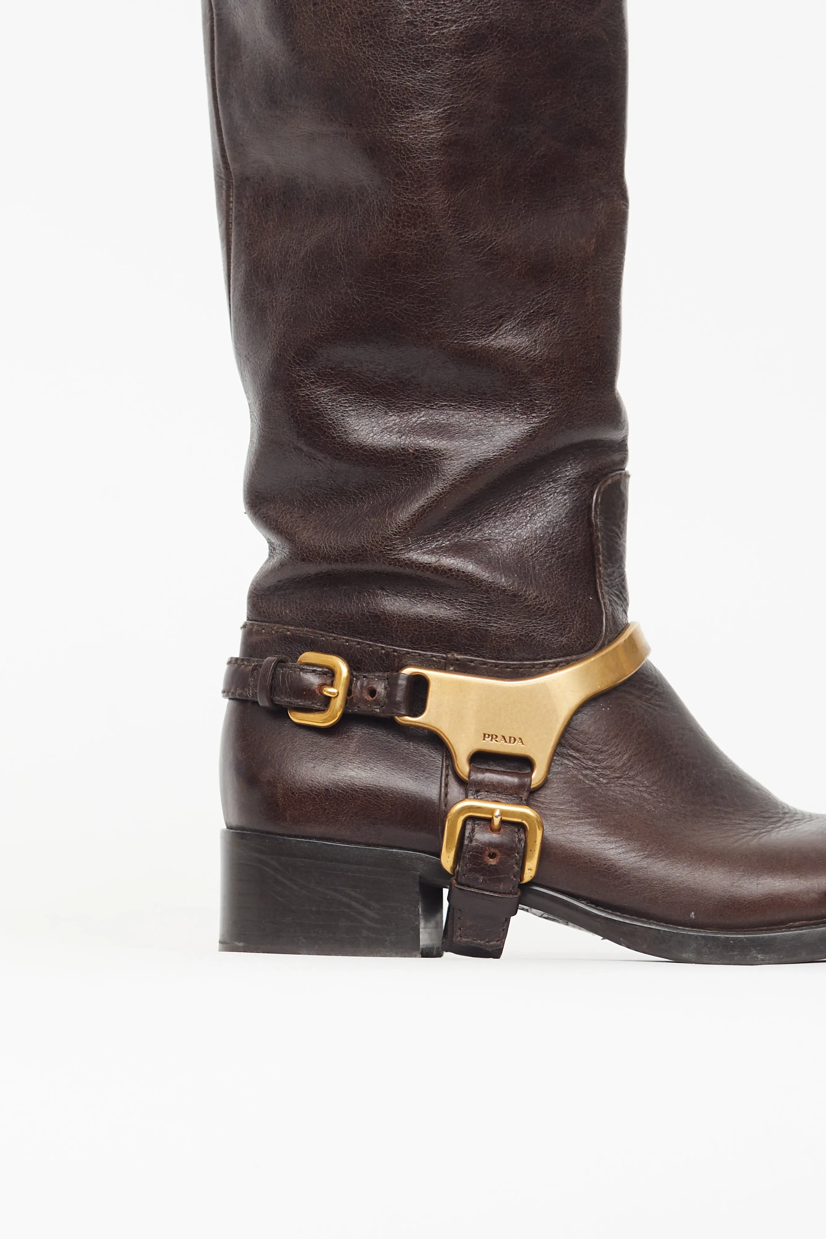 Brown & Gold Leather Harness Boot