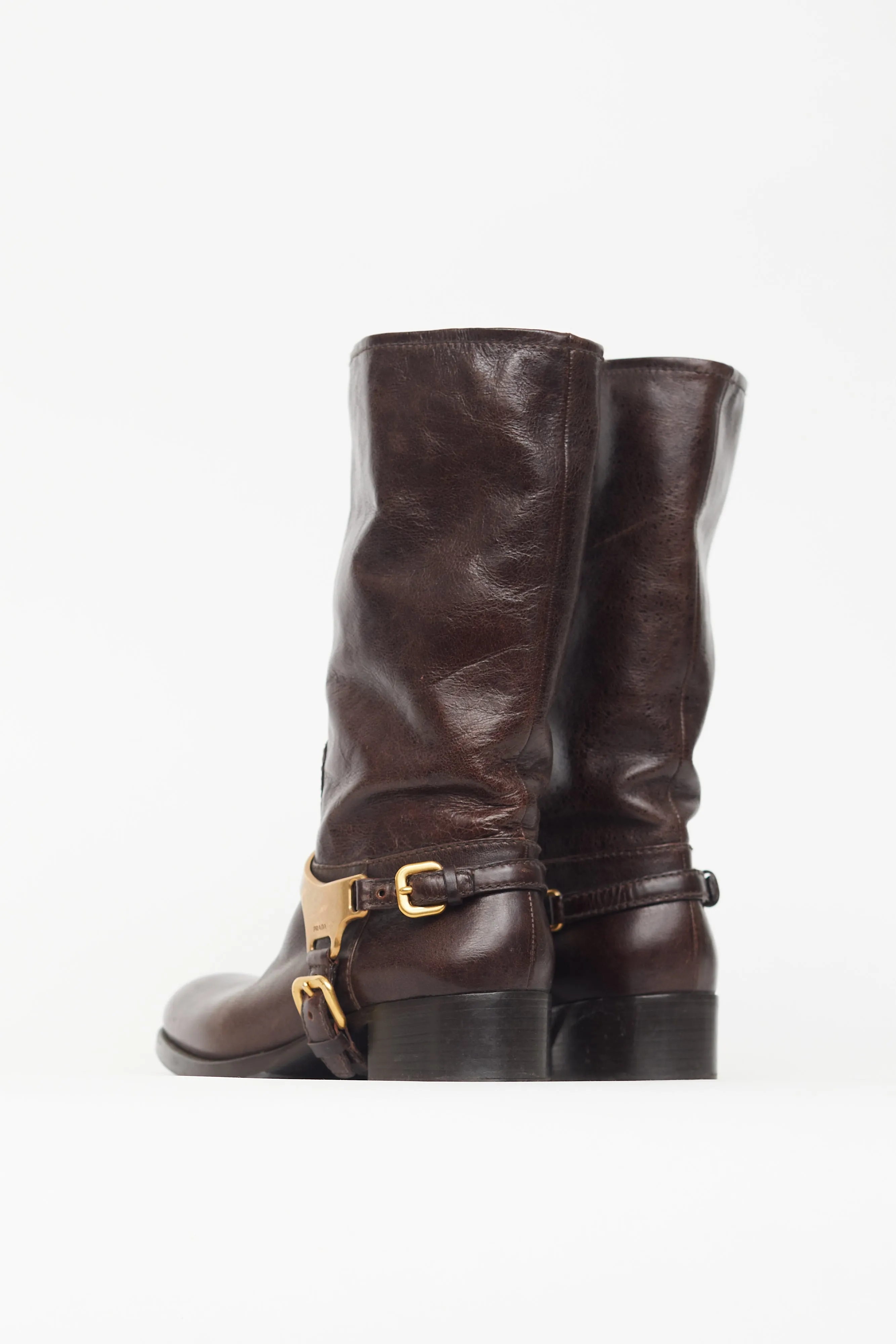 Brown & Gold Leather Harness Boot