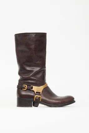 Brown & Gold Leather Harness Boot