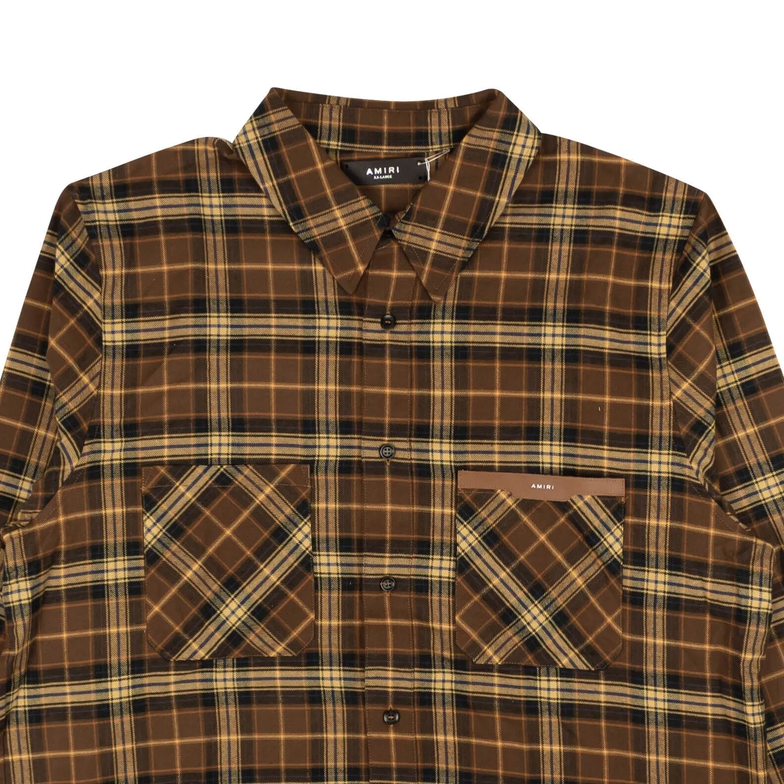 Brown Leather Logo Flannel Button Down Shirt