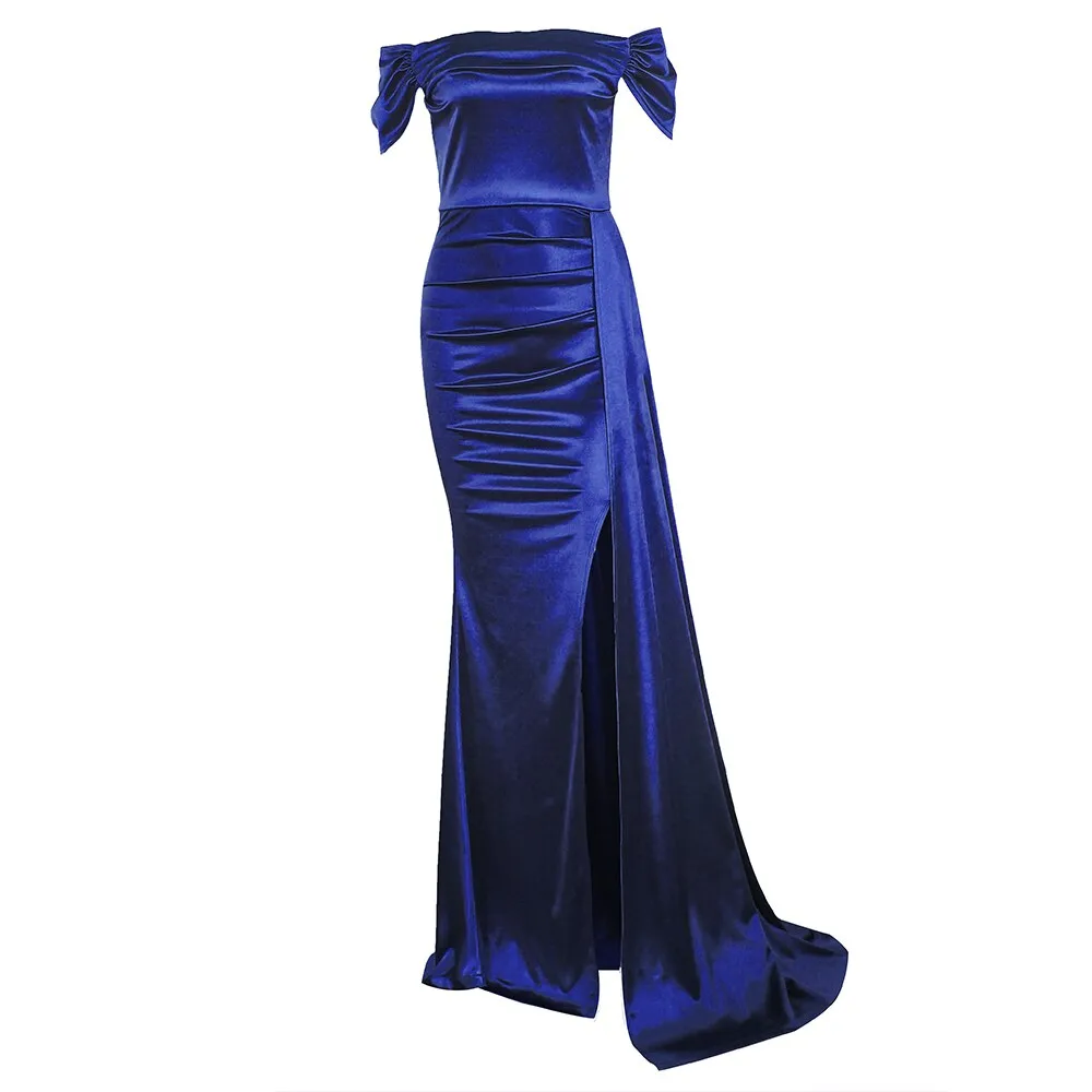 Burgundy Prom Gown Satin Stretch Dress