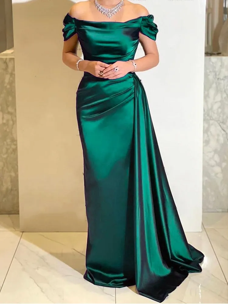 Burgundy Prom Gown Satin Stretch Dress
