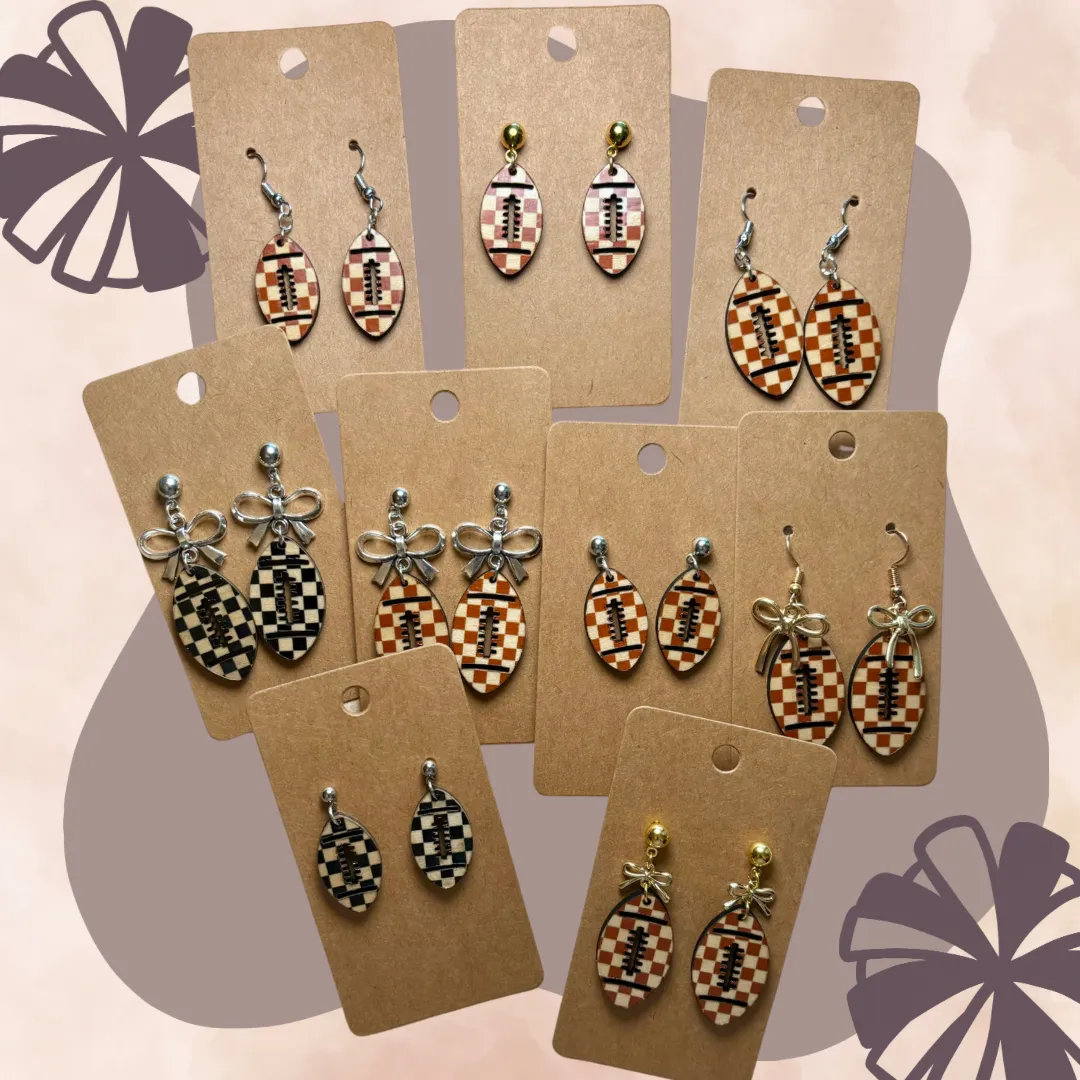 Football Shape - Cut Out Wood Earrings