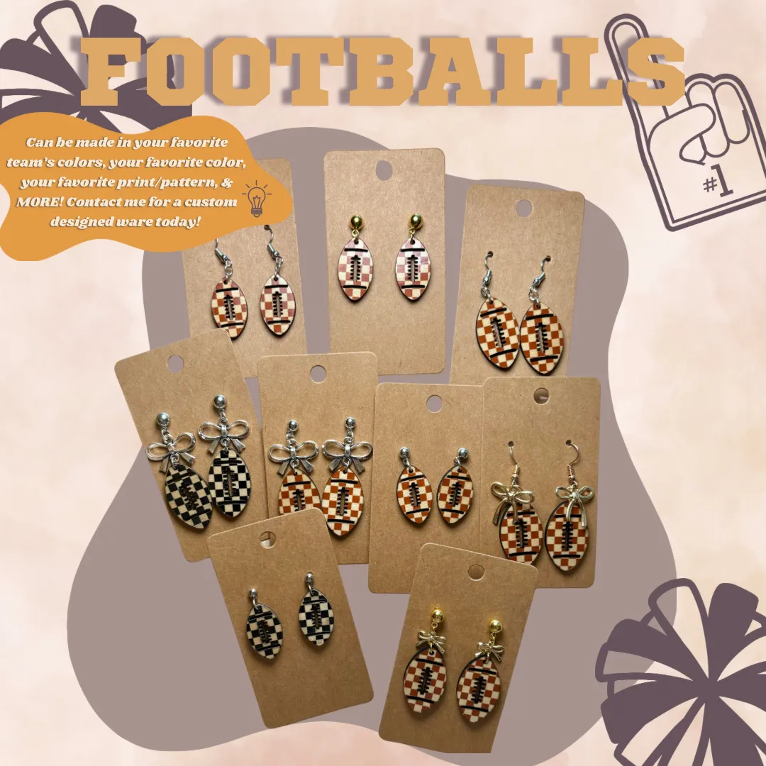 Football Shape - Cut Out Wood Earrings