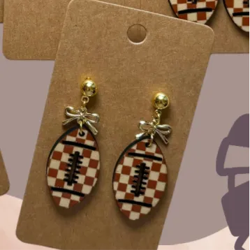 Football Shape - Cut Out Wood Earrings