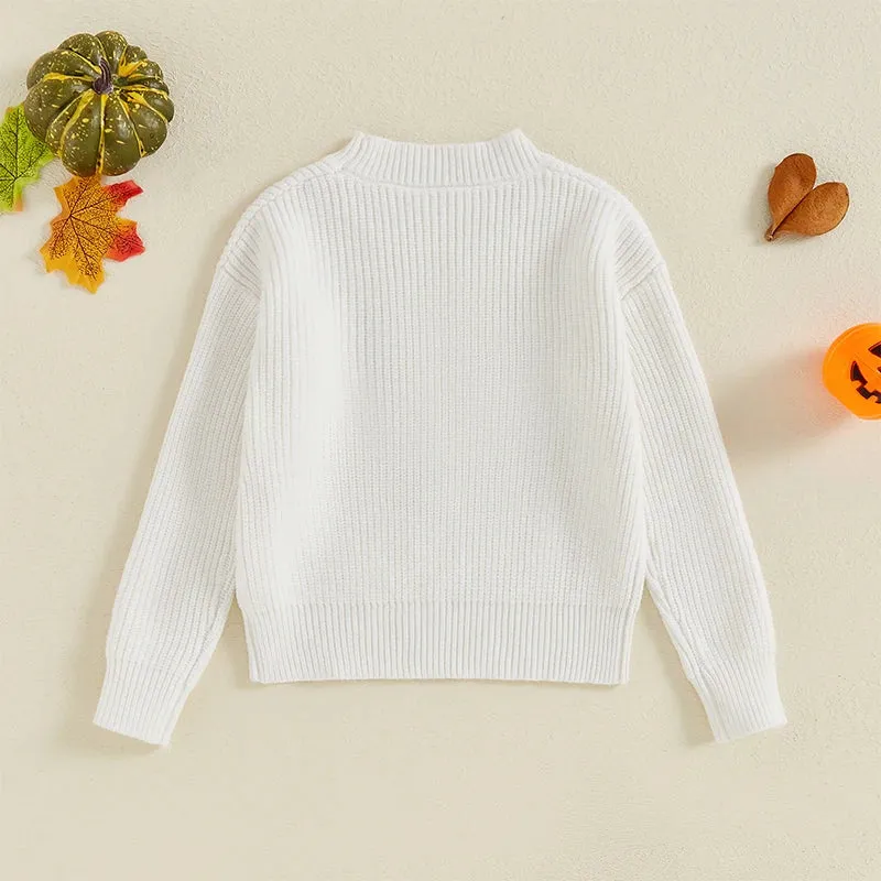 Halloween Ghost Knit White Sweater