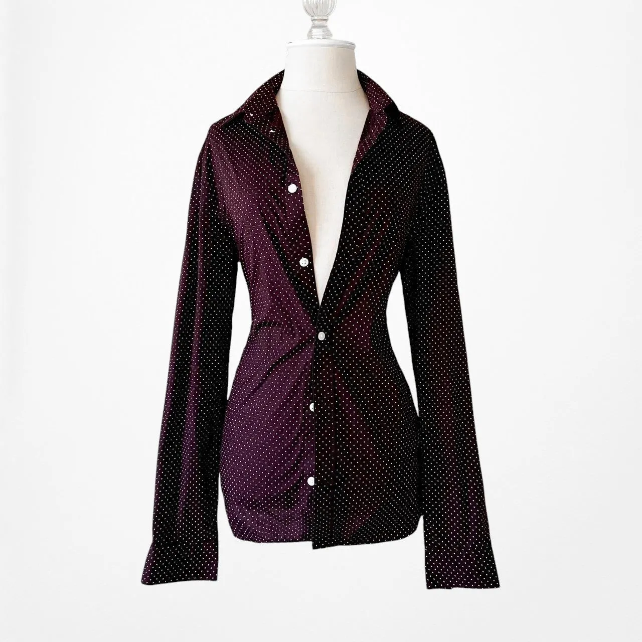 H&M Burgundy Red Button Down Polka Dot Print Shirt Top Size S