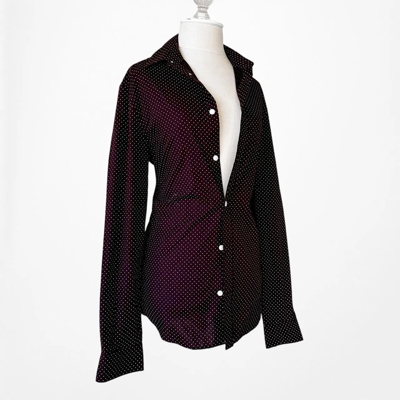 H&M Burgundy Red Button Down Polka Dot Print Shirt Top Size S