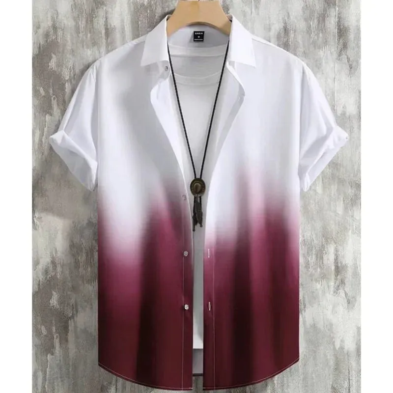 Hawaiian Men's Shirt 3D Gradient Printing Loose Casual Oversized Short Sleeve High-Quality Men's Clothing Beach Party Sweatshirt