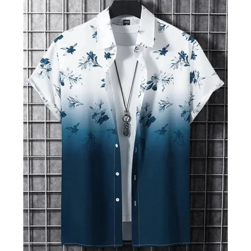 Hawaiian Men's Shirt 3D Gradient Printing Loose Casual Oversized Short Sleeve High-Quality Men's Clothing Beach Party Sweatshirt