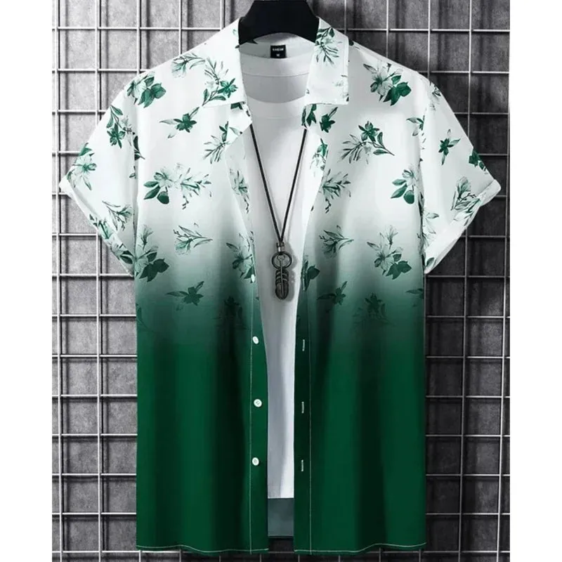 Hawaiian Men's Shirt 3D Gradient Printing Loose Casual Oversized Short Sleeve High-Quality Men's Clothing Beach Party Sweatshirt