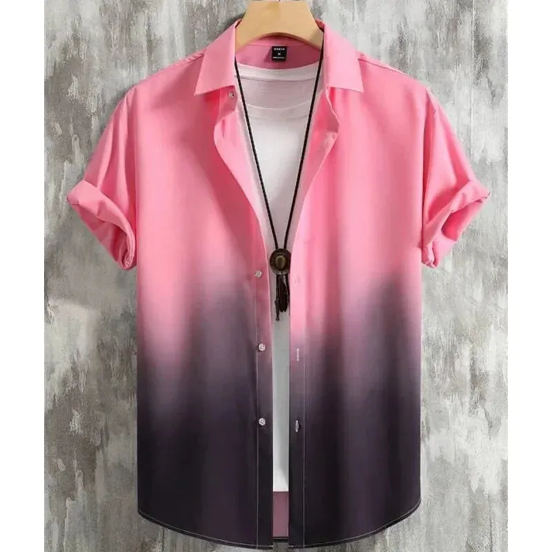 Hawaiian Men's Shirt 3D Gradient Printing Loose Casual Oversized Short Sleeve High-Quality Men's Clothing Beach Party Sweatshirt