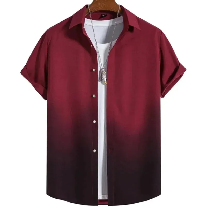 Hawaiian Men's Shirt 3D Gradient Printing Loose Casual Oversized Short Sleeve High-Quality Men's Clothing Beach Party Sweatshirt
