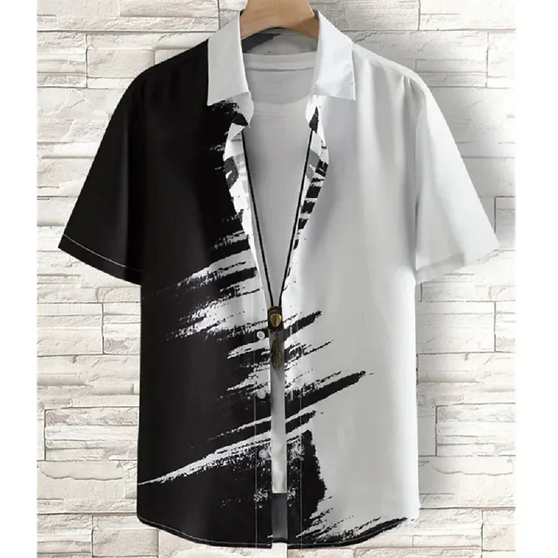Hawaiian Men's Shirt 3D Gradient Printing Loose Casual Oversized Short Sleeve High-Quality Men's Clothing Beach Party Sweatshirt