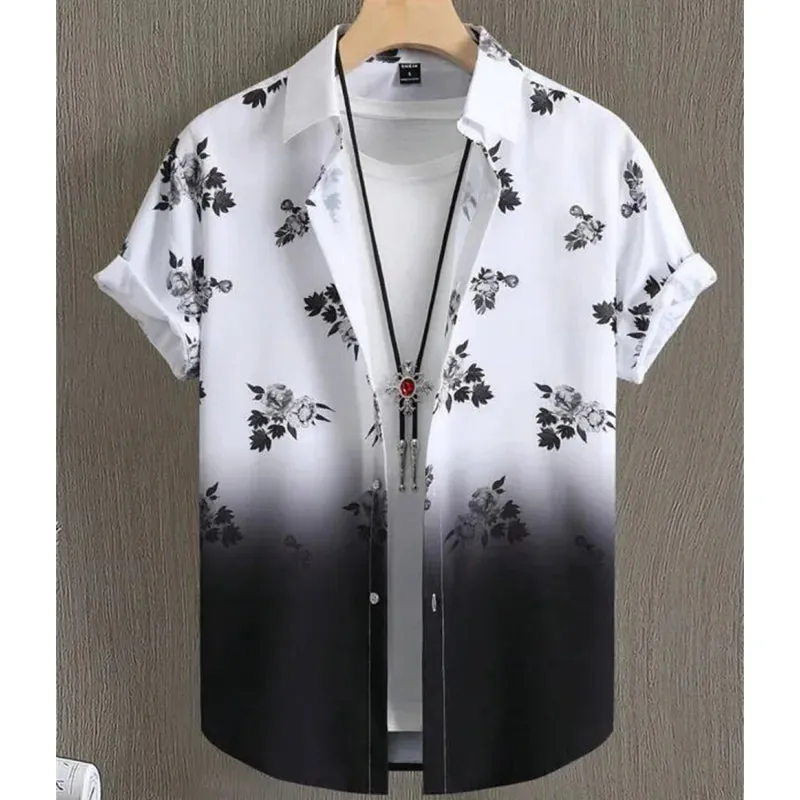 Hawaiian Men's Shirt 3D Gradient Printing Loose Casual Oversized Short Sleeve High-Quality Men's Clothing Beach Party Sweatshirt
